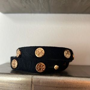 Black Textured Tory Burch Wrap Bracelet
